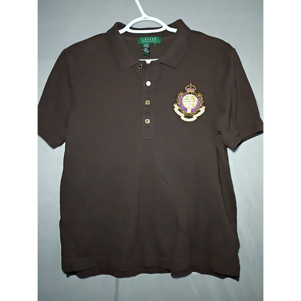 Vntg Lauren Ralph Lauren Polo Womens M Gold Embossed Button Embroidered Crest